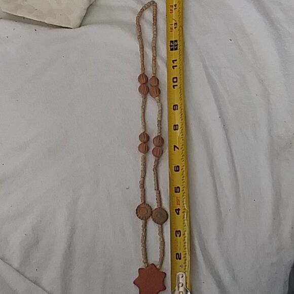 Terra Cotta Clay Sun Festival Style Necklace w/ Seeds and Sea Shells Boho - Picture 6 of 6